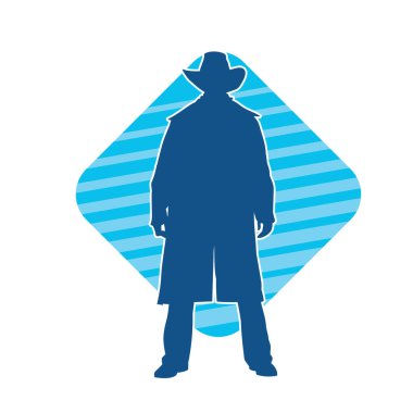 Uzun paltolu ve kovboy şapkalı bir adamın silueti.