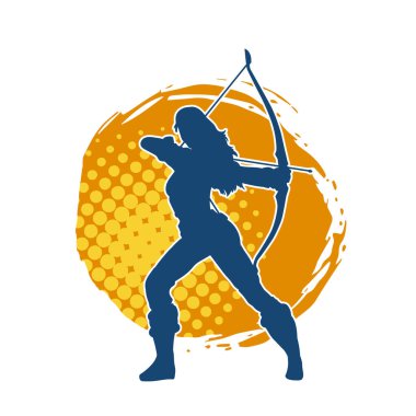 Dişi okçu bir dövüşçünün silueti ok ve yayla pozisyonunu alıyor..