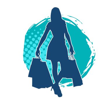 Sıska genç bir kadının silüeti alışveriş torbaları taşıyor..