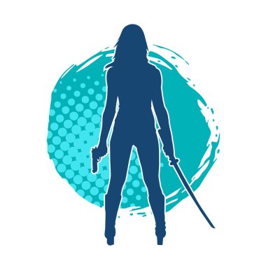 Tabanca ve kılıç taşıyan kadın bir savaşçının silueti.