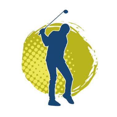 Golf oynayan bir adamın silüeti. Hareketli bir erkek golfçünün silueti.