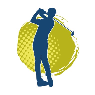 Golf oynayan bir adamın silüeti. Hareketli bir erkek golfçünün silueti.