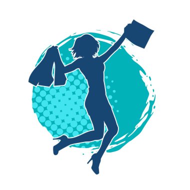 Sıska genç bir kadının silüeti alışveriş torbaları taşıyor..