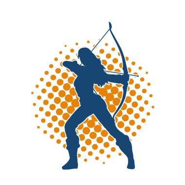 Dişi okçu bir dövüşçünün silueti ok ve yayla pozisyonunu alıyor..