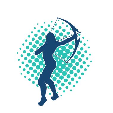 Dişi okçu bir dövüşçünün silueti ok ve yayla pozisyonunu alıyor..