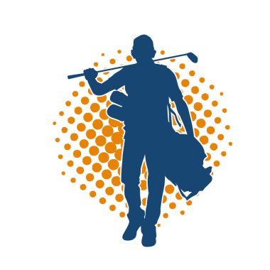Golf oynayan bir adamın silüeti. Hareketli bir erkek golfçünün silueti.