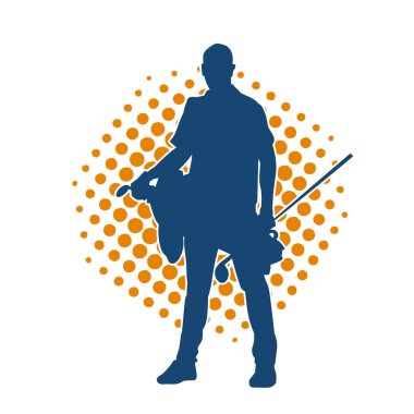 Golf oynayan bir adamın silüeti. Hareketli bir erkek golfçünün silueti.