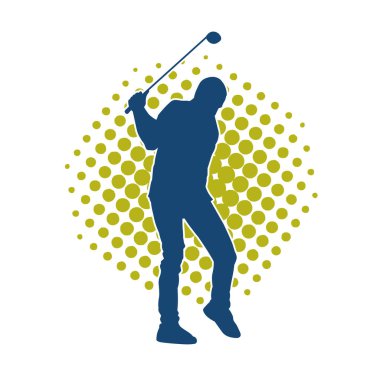 Golf oynayan bir adamın silüeti. Hareketli bir erkek golfçünün silueti.