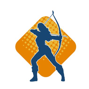 Dişi okçu bir dövüşçünün silueti ok ve yayla pozisyonunu alıyor..