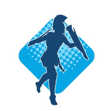 Antik Roma askeri kostümlü bir erkek silueti. Kılıç ve demir kalkan taşıyor.