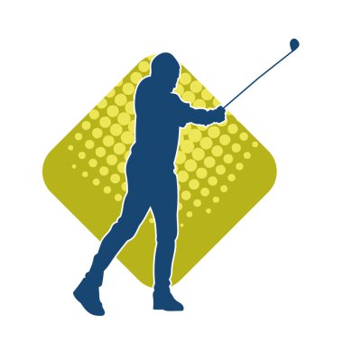 Golf oynayan bir adamın silüeti. Hareketli bir erkek golfçünün silueti.