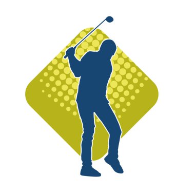 Golf oynayan bir adamın silüeti. Hareketli bir erkek golfçünün silueti.