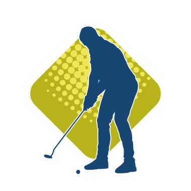 Golf oynayan bir adamın silüeti. Hareketli bir erkek golfçünün silueti.