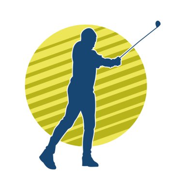 Golf oynayan bir adamın silüeti. Hareketli bir erkek golfçünün silueti.