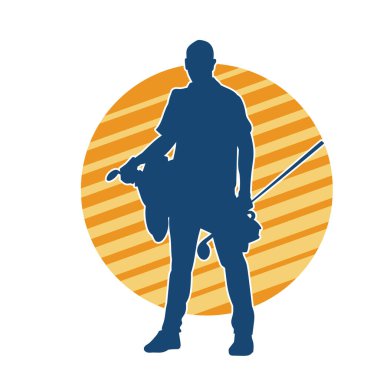 Golf oynayan bir adamın silüeti. Hareketli bir erkek golfçünün silueti.