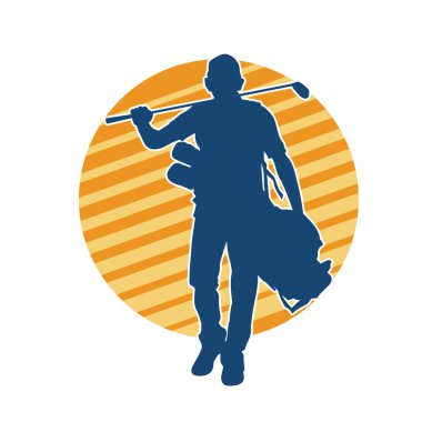 Golf oynayan bir adamın silüeti. Hareketli bir erkek golfçünün silueti.