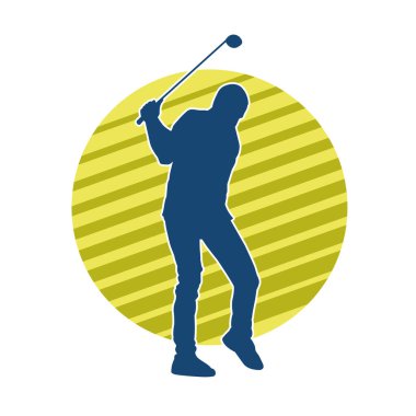Golf oynayan bir adamın silüeti. Hareketli bir erkek golfçünün silueti.
