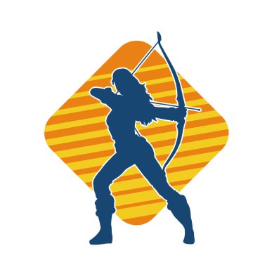 Dişi okçu bir dövüşçünün silueti ok ve yayla pozisyonunu alıyor..