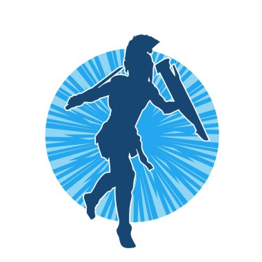 Antik Roma askeri kostümlü bir erkek silueti. Kılıç ve demir kalkan taşıyor.