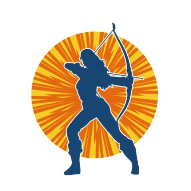 Dişi okçu bir dövüşçünün silueti ok ve yayla pozisyonunu alıyor..