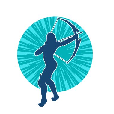 Dişi okçu bir dövüşçünün silueti ok ve yayla pozisyonunu alıyor..