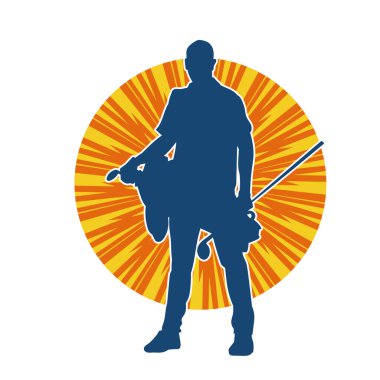 Golf oynayan bir adamın silüeti. Hareketli bir erkek golfçünün silueti.