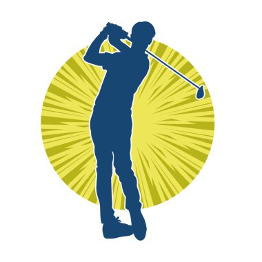 Golf oynayan bir adamın silüeti. Hareketli bir erkek golfçünün silueti.