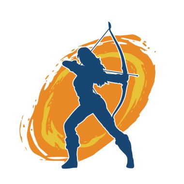 Dişi okçu bir dövüşçünün silueti ok ve yayla pozisyonunu alıyor..