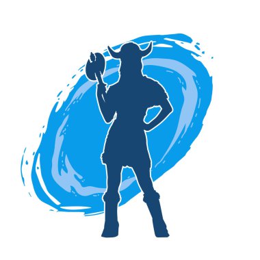 Viking kostümü giyen ve savaş baltası taşıyan bir kadın savaşçının silüeti.