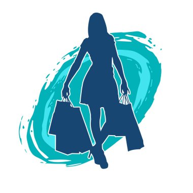 Sıska genç bir kadının silüeti alışveriş torbaları taşıyor..