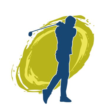 Golf oynayan bir adamın silüeti. Hareketli bir erkek golfçünün silueti.