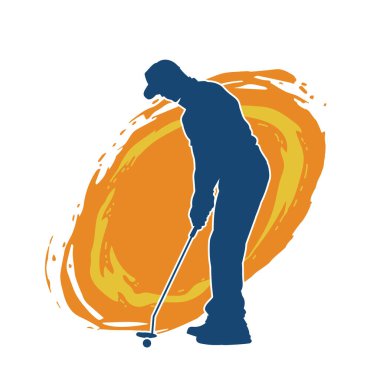 Golf oynayan bir adamın silüeti. Hareketli bir erkek golfçünün silueti.