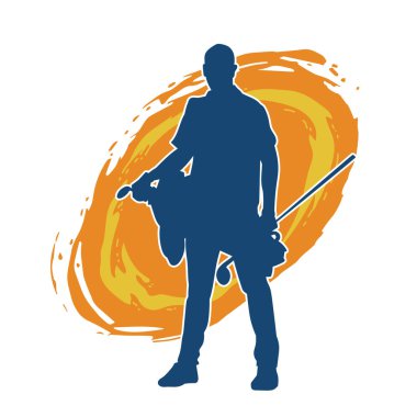 Golf oynayan bir adamın silüeti. Hareketli bir erkek golfçünün silueti.