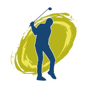 Golf oynayan bir adamın silüeti. Hareketli bir erkek golfçünün silueti.