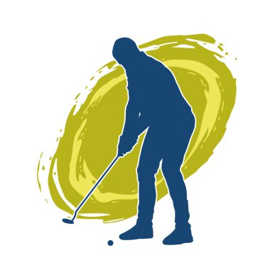 Golf oynayan bir adamın silüeti. Hareketli bir erkek golfçünün silueti.