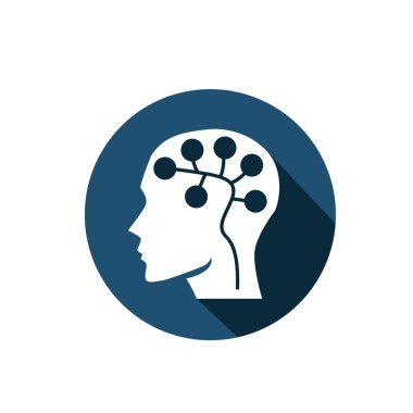 Devre sembollü insan kafası. Sinirsel ya da nevrotik ağ sembolü. Yapay zeka sembolü. Beyin devresi sembolü.