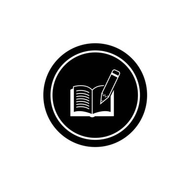 Kitap ya da belge yazma satırı simgesi. Kitap ve kalem taslak vektör simgesi. Eğitim sembolü logosu illüstrasyonu.