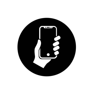 Beyaz arkaplanda siyah akıllı telefon simgesi var