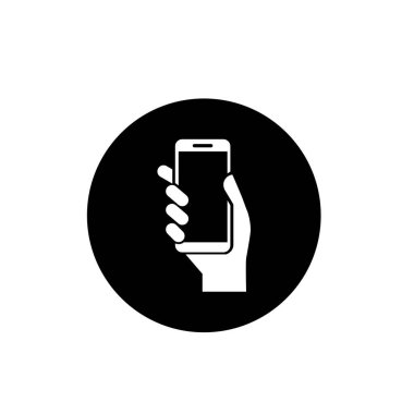 Beyaz arkaplanda siyah akıllı telefon simgesi var