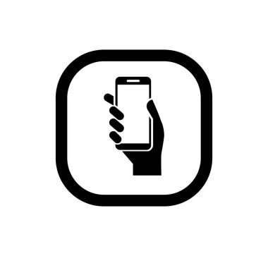 Beyaz arkaplanda siyah akıllı telefon simgesi var