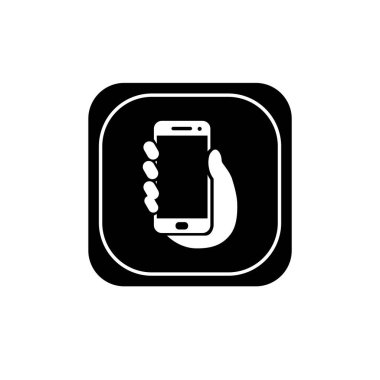 Beyaz arkaplanda siyah akıllı telefon simgesi var