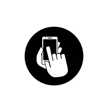 Elle ekran akıllı telefon simgesine dokun. Akıllı telefona tıklasana. Vektör simgesi