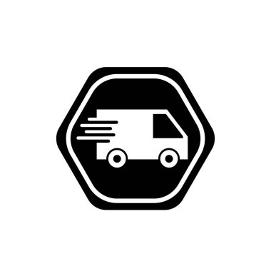 Teslimat aracı simgesi. Nakliye aracı sembolü. Hızlı nakliye logosu.