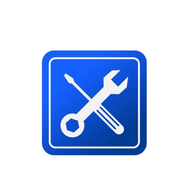 Çapraz anahtar ve tornavida logosu. Tamirci aletleri simgesi. Atölye ekipmanları sembol işaret vektör çizim logosu 