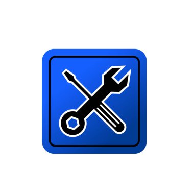 Çapraz anahtar ve tornavida logosu. Tamirci aletleri simgesi. Atölye ekipmanları sembol işaret vektör çizim logosu 