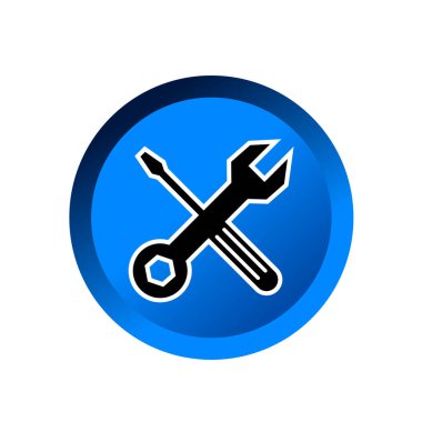 Çapraz anahtar ve tornavida logosu. Tamirci aletleri simgesi. Atölye ekipmanları sembol işaret vektör çizim logosu 