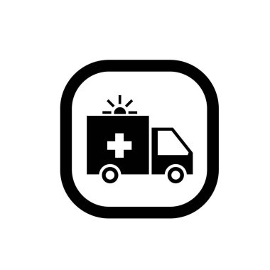 Ambulans simgesi. Basitleştirilmiş ambulans acil yardım aracı sembolü.