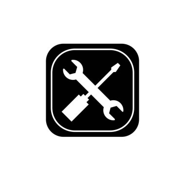 Çapraz anahtar ve tornavida logosu. Tamirci aletleri simgesi. Atölye ekipmanları sembol işaret vektör çizim logosu 