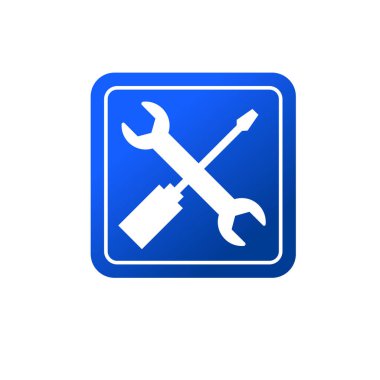 Çapraz anahtar ve tornavida logosu. Tamirci aletleri simgesi. Atölye ekipmanları sembol işaret vektör çizim logosu 