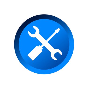 Çapraz anahtar ve tornavida logosu. Tamirci aletleri simgesi. Atölye ekipmanları sembol işaret vektör çizim logosu 